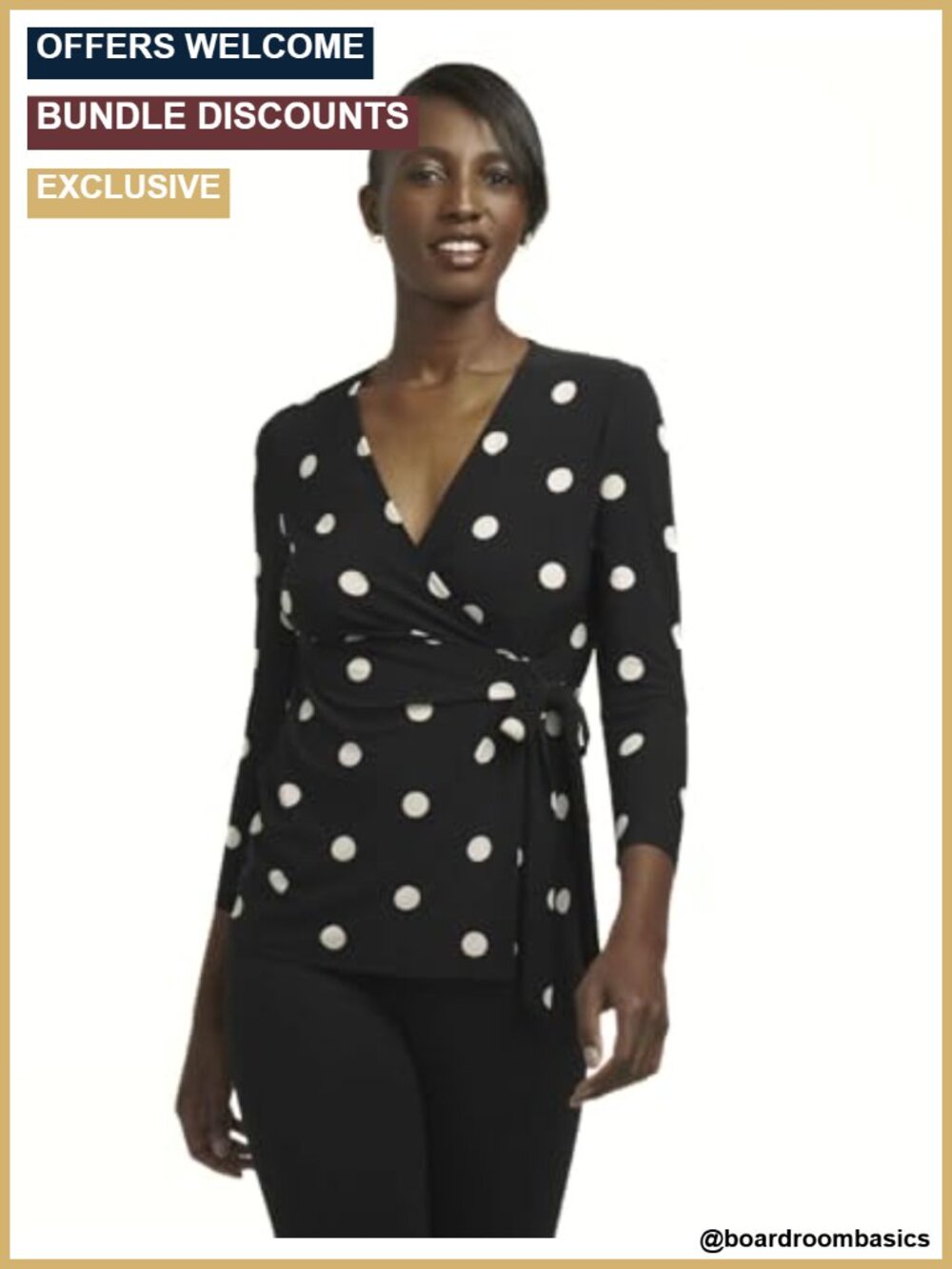 Anne Klein Faux Wrap Top 3/4 Sleeve V-Neck Blouse